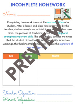 Preview of FREEBIE: Incomplete Homework Tracker & Parent Communication Log