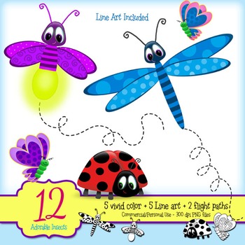 Preview of FREEBIE - Adorable Insects Clipart - Lady Bug, Dragonfly, Firefly, Butterflies