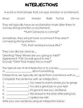 Preview of FREEBIE! Interjections - Notes and Questions