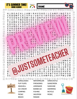 Preview of It's Summer Time! Word Search Printable (HARD)!  PDF+EASEL!