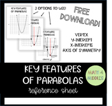 FREEBIE Key Features of Parabolas Reference Sheet