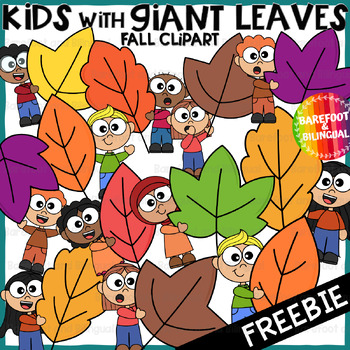 Preview of FREEBIE Kids with Giant Fall Leaves Clipart - Fall Clipart Kids