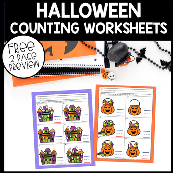 Preview of FREEBIE Kindergarten Halloween Counting 0-10 Worksheets