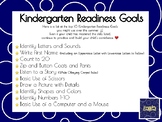 Kindergarten Readiness Goals Packet for Parents FREEBIE!