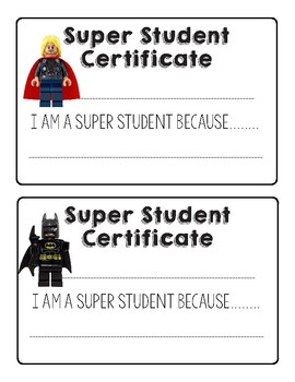 Freebie Lego Super Student Certificate By Mrsmodernmaestra Tpt