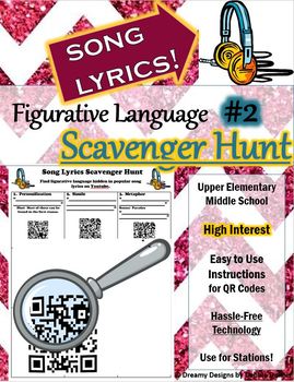 Preview of Figurative Language Scavenger Hunt Current Music Lyrics QR Codes Poetry Station