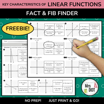 Preview of *FREEBIE* LINEAR Function Fact & Fib Finder | Key Characteristics of a Function