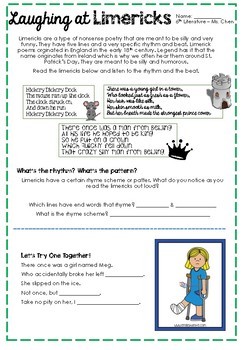 Preview of FREEBIE: Laughing at Limericks - Handout & Activity