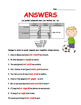 Freebie Le Passe Compose French Er Verbs Worksheets For Grades 3 4 5 6