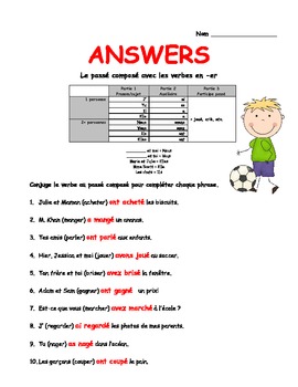 freebie le passe compose french er verbs worksheets for grades 3 4 5 6