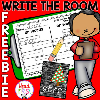 Preview of FREEBIE Christmas Bossy R Controlled Vowels Write the Room Literacy Center