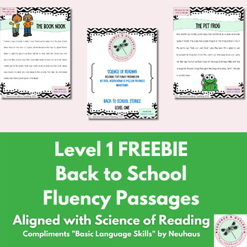 Preview of FREEBIE Level 1 BACK TO SCHOOL Decodable Fluency - SOR dyslexia, sped, OG Based