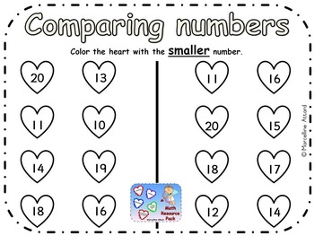 free comparing numbers worksheet kindergarten freebees printable valentine s day