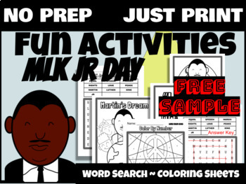 Preview of FREEBIE Martin Luther King Day Fun Activity Worksheets
