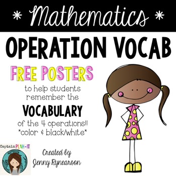 FREEBIE Math Posters with the Vocabulary of the 4 Operations!