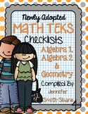 FREEBIE Math TEKS Checklists for Algebra 1, Algebra 2 and 