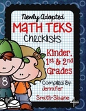 FREEBIE Math TEKS Checklists for Kindergarten, 1st and 2nd Grade