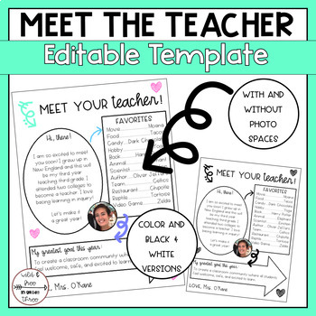 Preview of Meet The Teacher Editable Template