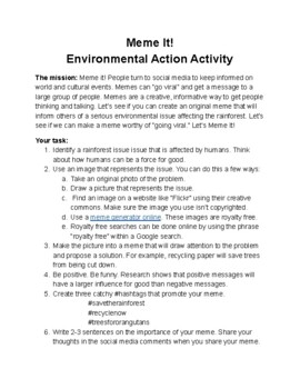 Preview of FREEBIE: Meme it! Environmental Action Activity-Student Guide