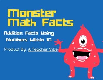 Preview of FREEBIE Monster Math Facts (Mad Minutes) Addition Using Numbers Within 10
