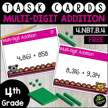 Preview of 4.NBT.4 FREE Multi-Digit Addition {Math Task Cards}