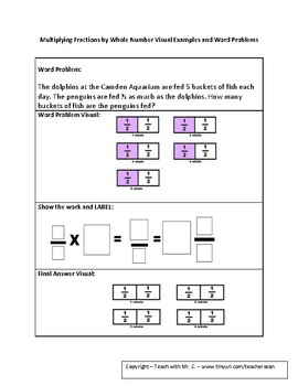 Preview of FREEBIE - Multiplying Fractions by Whole Numbers Word Problems and Visuals