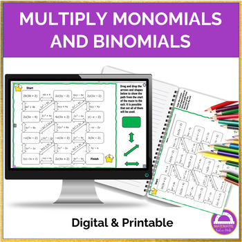 Preview of FREEBIE Multiplying Monomials and Binomials Maze | Digital and Printable