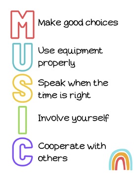 Preview of FREEBIE- Music Class Rules (Rainbow Theme)