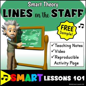 Preview of FREEBIE Music Theory LINES ON THE STAFF Free Music Theory Video Music Worksheet 