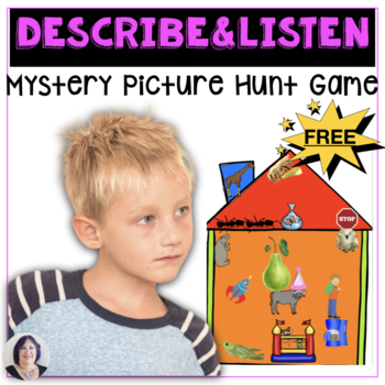 Preview of FREE Mystery Picture Hunt Describing Game for speech therapy