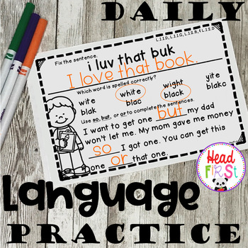 Preview of FREEBIE NO PREP Daily Grammar Worksheets Spiraled Review for 1st Grade