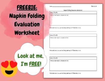 Preview of FREEBIE: Napkin Folding Evaluation Worksheet