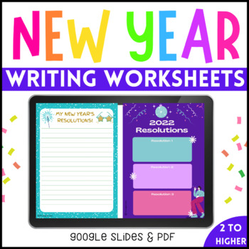 Preview of FREEBIE New Year's Resolutions 2022: Writing Activity/DIGITAL/GRADES:3 to HIGHER