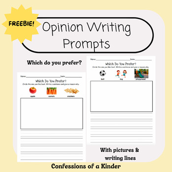 FREEBIE - No Prep Opinion Writing Prompts by Confessions of a Kinder
