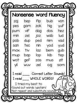 Preview of FREEBIE NWF Assessments- Nonsense Word Fluency (Elephant Theme)