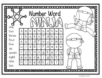 freebie number word ninja word search for k 2 by red apple teacher