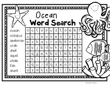 FREEBIE--Ocean Themed Word Search for K-2 by Red Apple Teacher | TpT