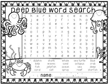 freebie ocean word search by markers and mascara tpt
