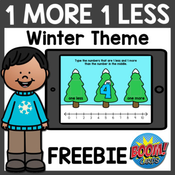 Preview of FREEBIE One More One Less Boom Cards | Winter Boom Cards Distance Learning