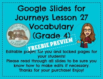 Preview of FREEBIE Journeys Vocabulary Google Slides, Grade 4 Lesson 27 Preview