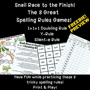 Preview of FREEBIE PREVIEW Snail Race to the Finish Games- 3 Great Spelling Rules- OG/SOR