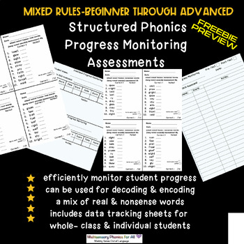 Preview of FREEBIE PREVIEW: Structured Phonics Progress Monitoring-Mixed Skills K-6