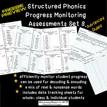 Preview of FREEBIE PREVIEW-Structured Phonics Progress Monitoring Set 3- adv. phonics rules