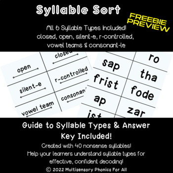 Preview of FREEBIE PREVIEW- Syllable Sort l Structured Phonics & OG aligned