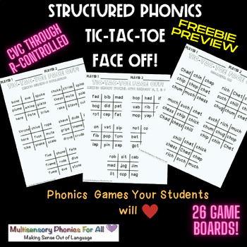 Preview of FREEBIE PREVIEW: Tic-Tac-Toe Face-Off! CVC through R-Controlled-OG aligned