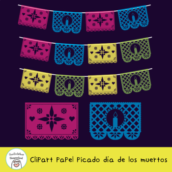 Preview of FREEBIE: Papel Picado Día de los Muertos Clipart Commercial and Personal Use