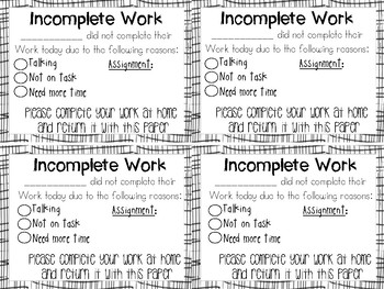 FREEBIE* Parent Communication: Incomplete Work Notes by inspiredin4th