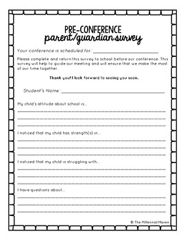 Preview of FREEBIE Parent Survey | Pre-Parent Teacher Conference Survey