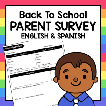 Preview of FREEBIE! Parent Survey for beginning of year (ENGLISH & SPANISH)
