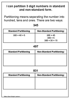 freebie partitioning and rounding whole number year 2 tpt